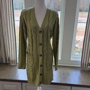 Merokeety Olive Green Cable Knit Cardigan Sweater Sz XL